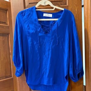 Amanda up richard 100% silk  Cobalt Blue Blouse with Lace-Up Detail